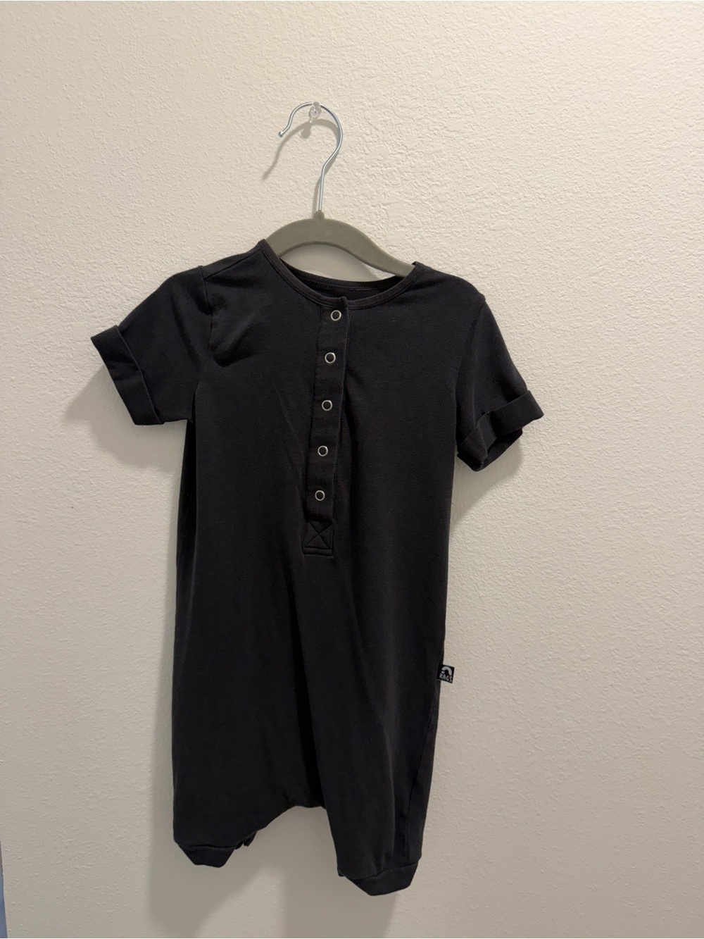 Kids Black Short-Sleeve Button-Front Romper